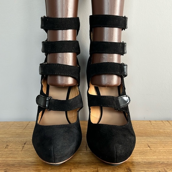 L.A.M.B Georgio Black Suede Velcro Closure Stiletto Platform Heels - Picture 4 of 10